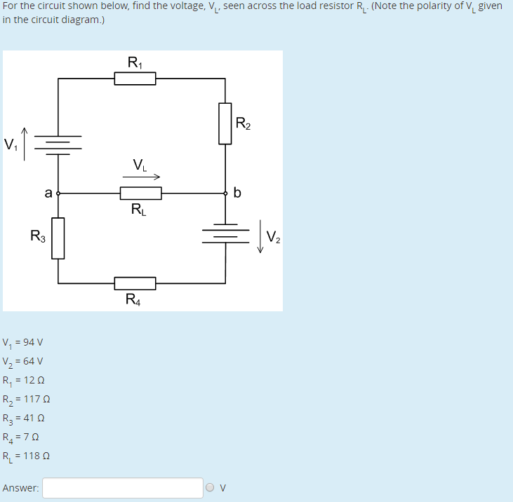 Solved For The Circuit Shown Below Find The Voltage Vl Chegg