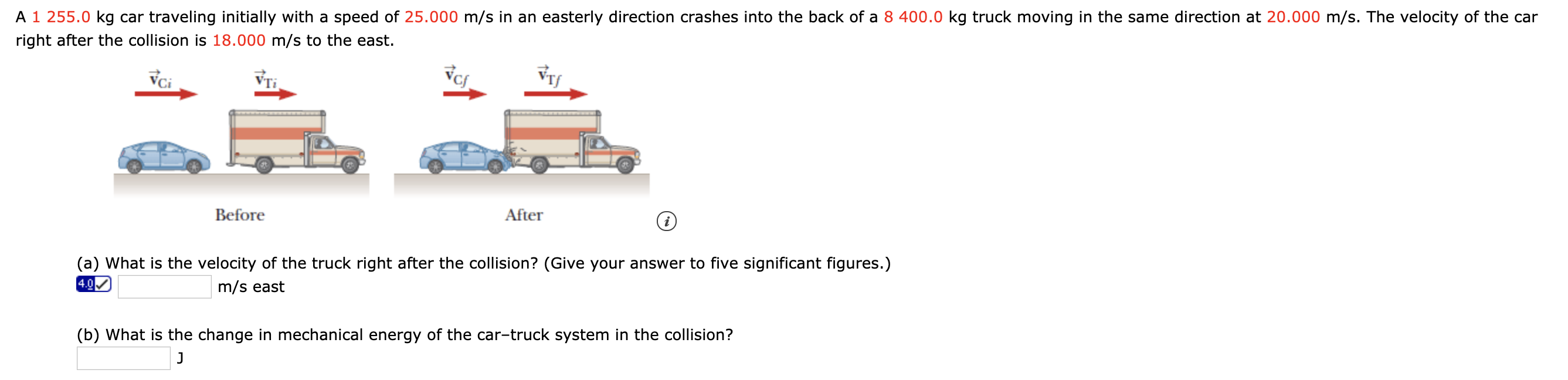 Solved A 1 255 0 Kg Car Traveling Initially With A Speed Of Chegg