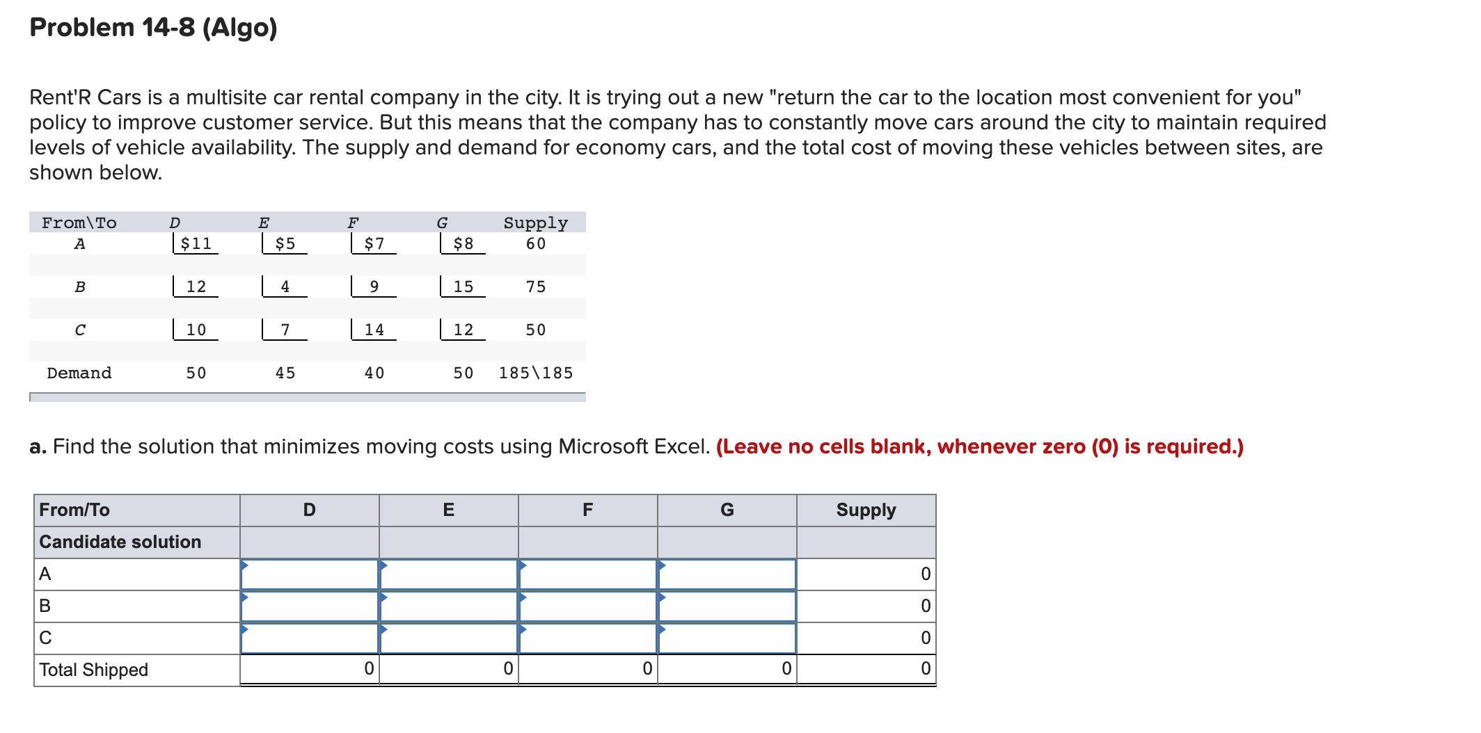 Solved Problem Algo Rent R Cars Is A Multisite Car Chegg