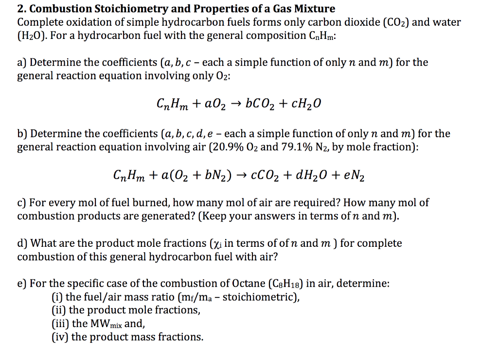 Solved 2 Combustion Stoichiometry And Properties Of A Gas Chegg