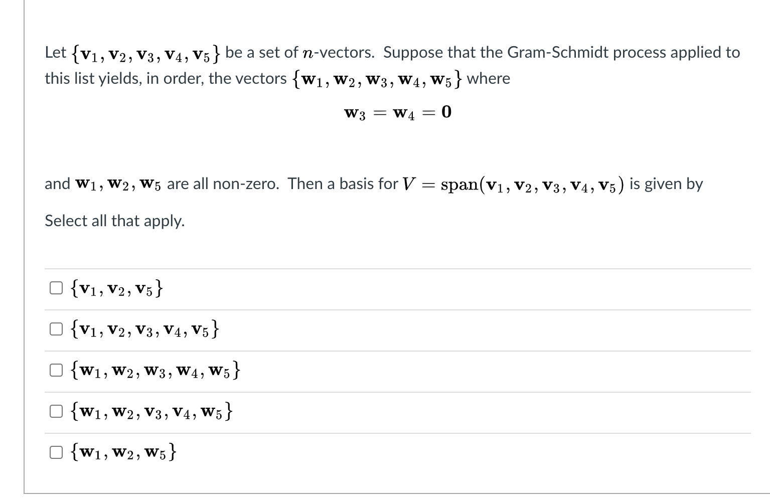 Solved Let V1 V2 V3 V4 V5 Be A Set Of N Vectors Chegg