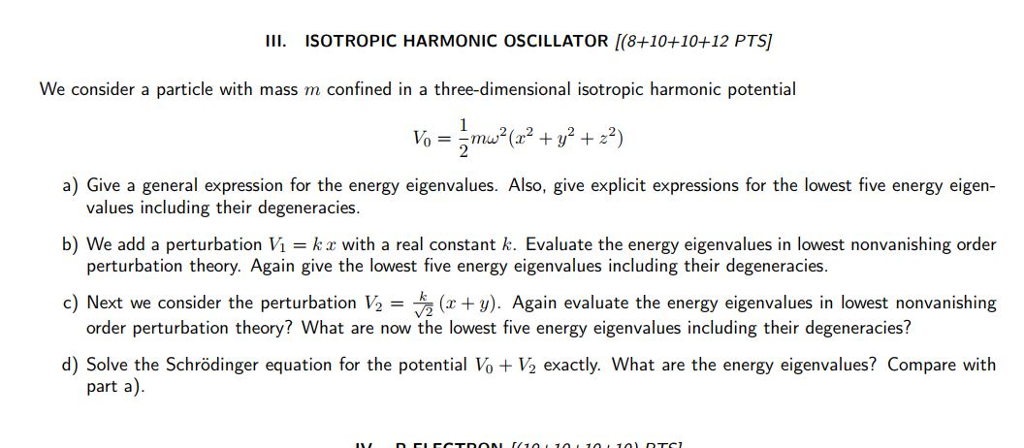 Solved I Isotropic Harmonic Oscillator Pts We Chegg