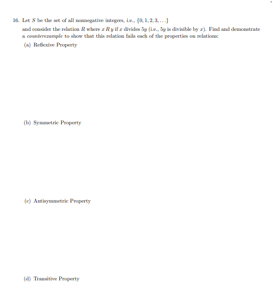 Solved 16 Let S Be The Set Of All Nonnegative Integers Chegg