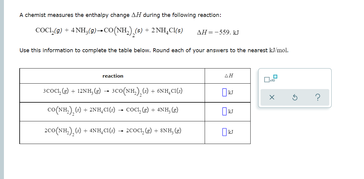 Solved A Chemist Measures The Enthalpy Change Ah During