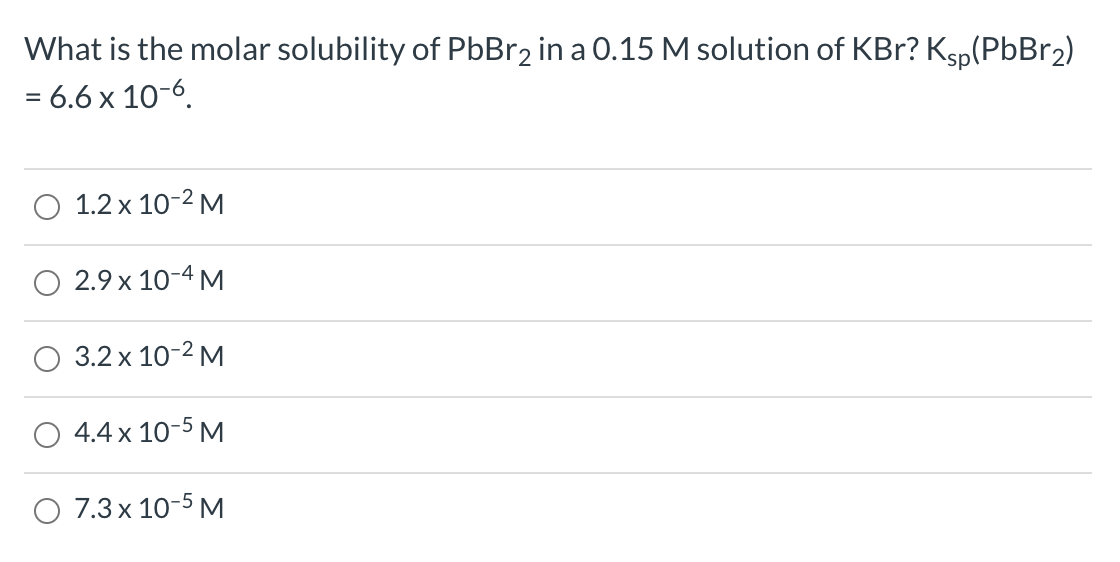 Solved What Is The Molar Solubility Of PbBr2 In A 0 15 M Chegg