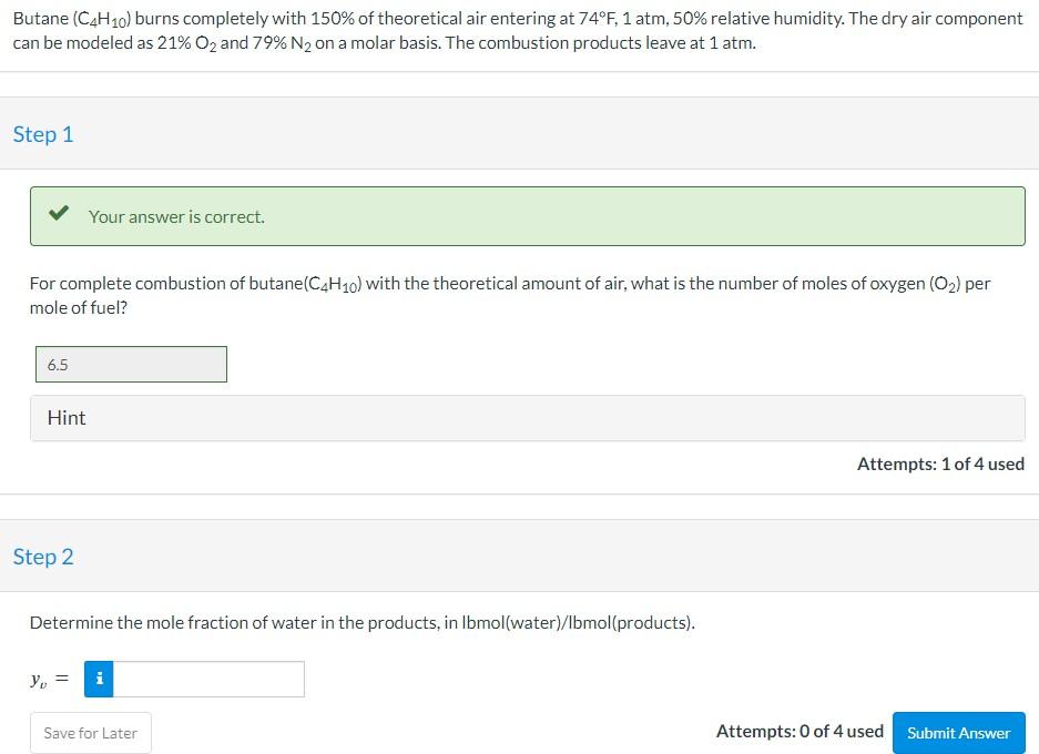 Solved Butane C4H10 Burns Completely With 150 Of Chegg