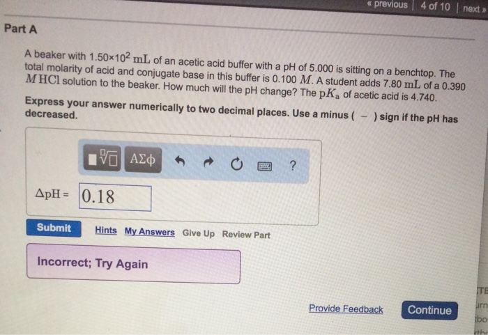 Solved A Beaker With Times Ml Of An Acetic Acid Chegg