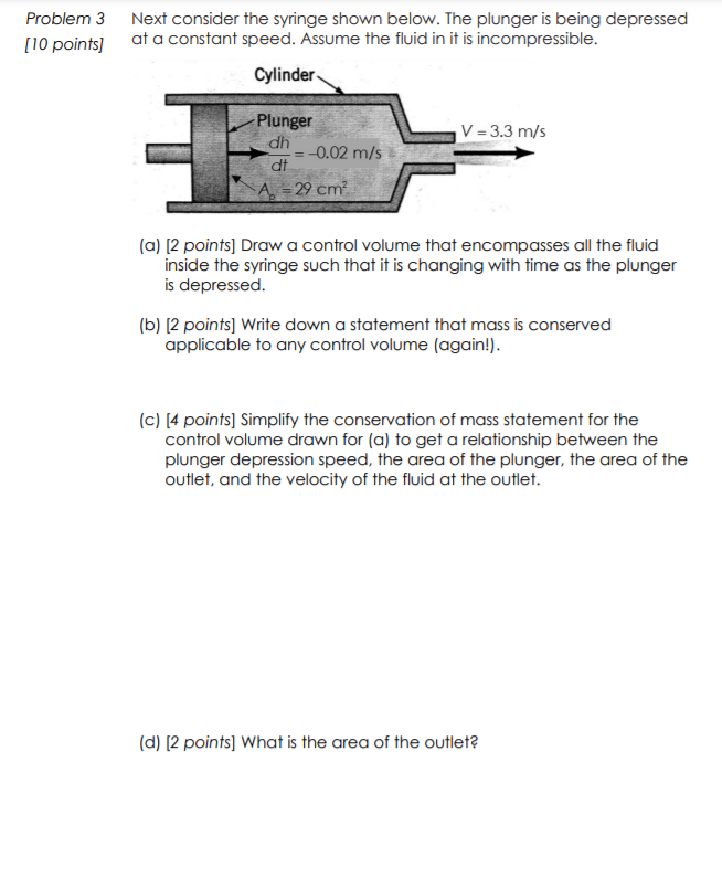 Solved Problem 3 10 Points Next Consider The Syringe Shown Chegg