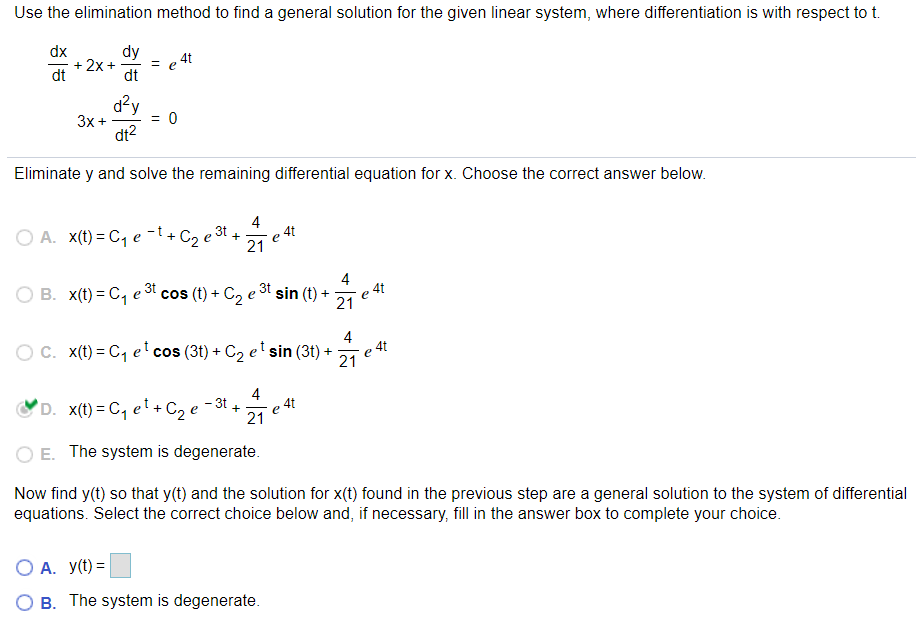 Solved Use The Elimination Method To Find A General Solution Chegg