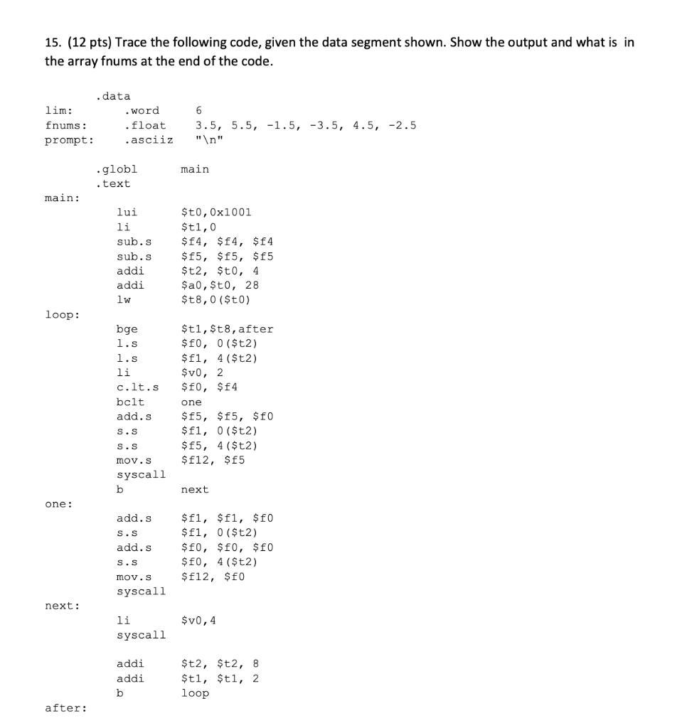 Solved Pts Trace The Following Code Given The Data Chegg