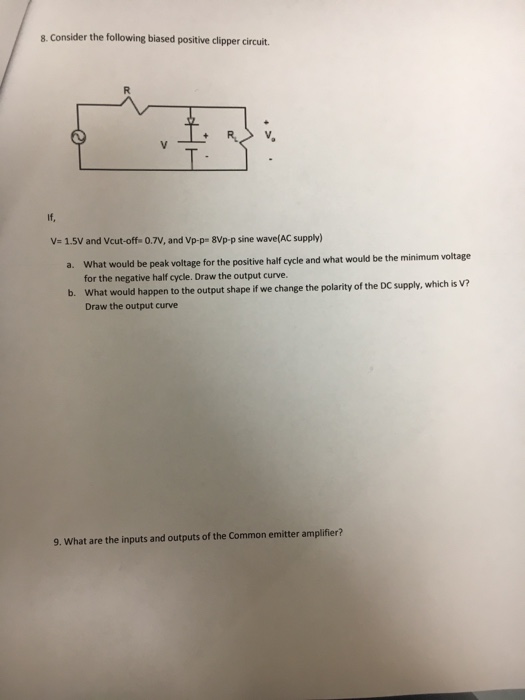 Solved 8 Consider The Following Biased Positive Clipper Chegg