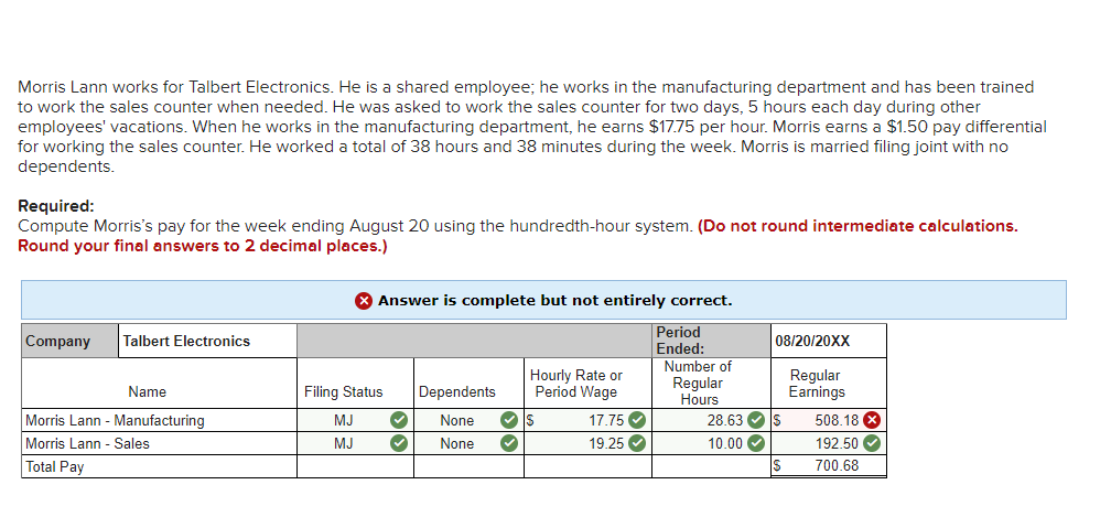 Solved Morris Lann Works For Talbert Electronics He Is A Chegg