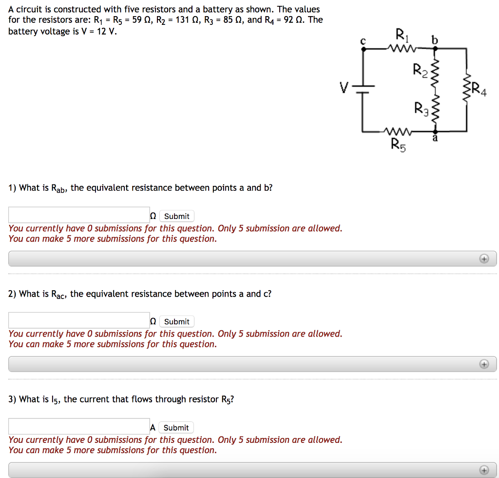 Solved A Circuit Is Constructed With Five Resistors And A Chegg