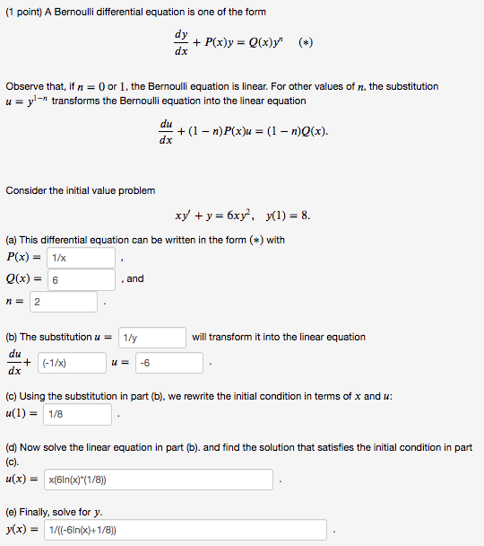 Solved Point A Bernoulli Differential Equation Is One Of Chegg