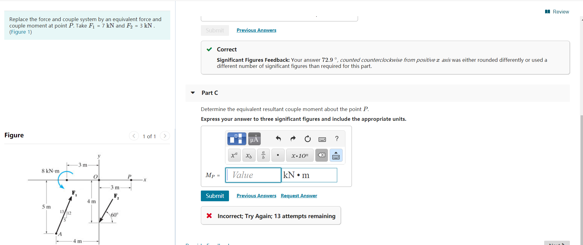 Solved Review Replace The Force And Couple System By An Chegg