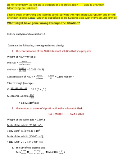 Solved In My Chemistry Lab We Did A Titration Of A Diprotic Chegg