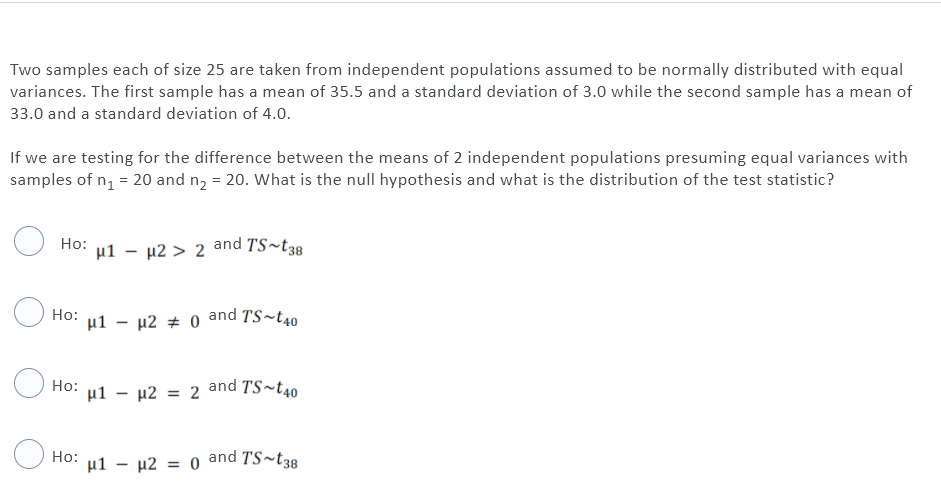 Solved Two Samples Each Of Size Are Taken From Chegg