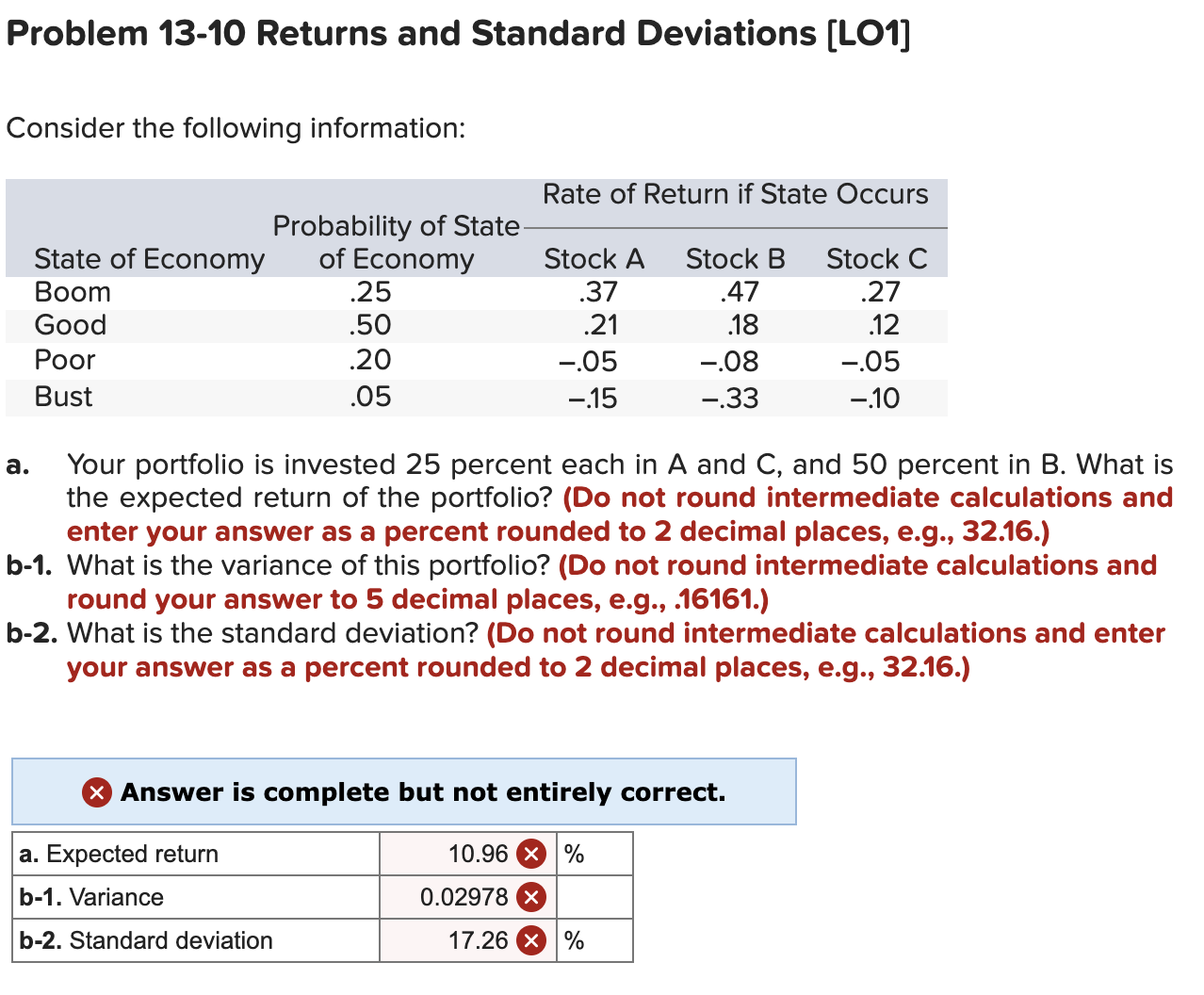 Solved Problem Returns And Standard Deviations Lo Chegg