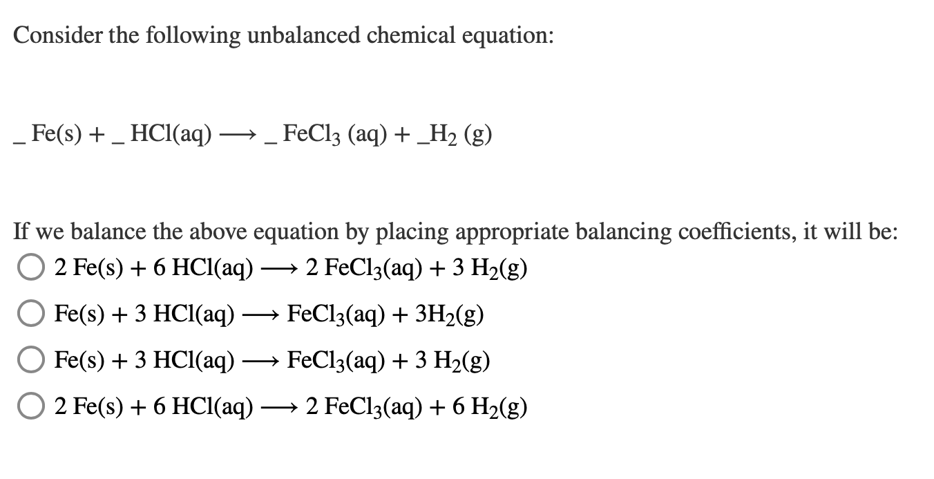 Solved Consider The Following Unbalanced Chemical Equation Chegg