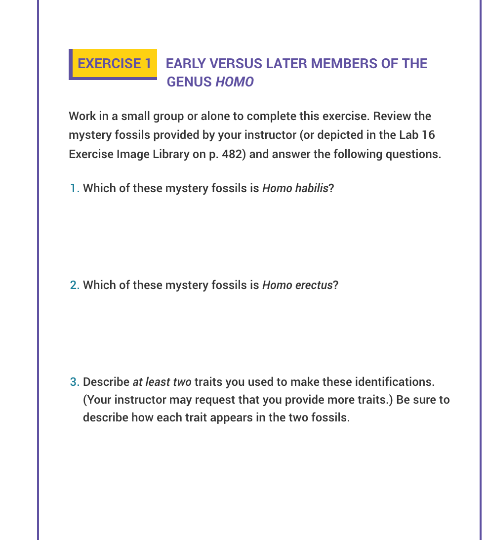 Solved EARLY VERSUS LATER MEMBERS OF THE GENUS HOMO Work In Chegg