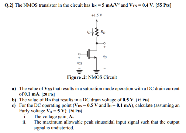 Solved Q The Nmos Transistor In The Circuit Has Kn Chegg