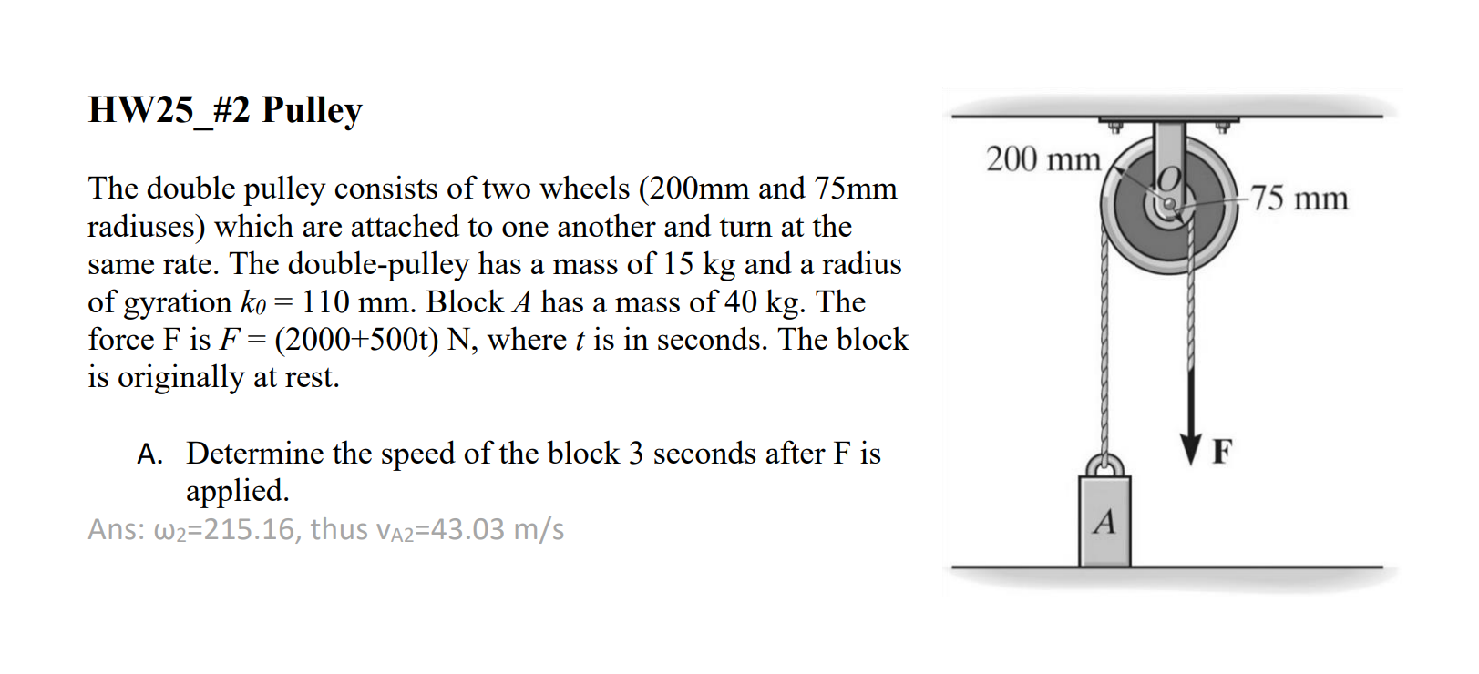 Solved The Double Pulley Consists Of Two Wheels 200 Mm And Chegg