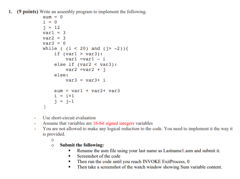 Solved Points Write An Assembly Program To Implement Chegg