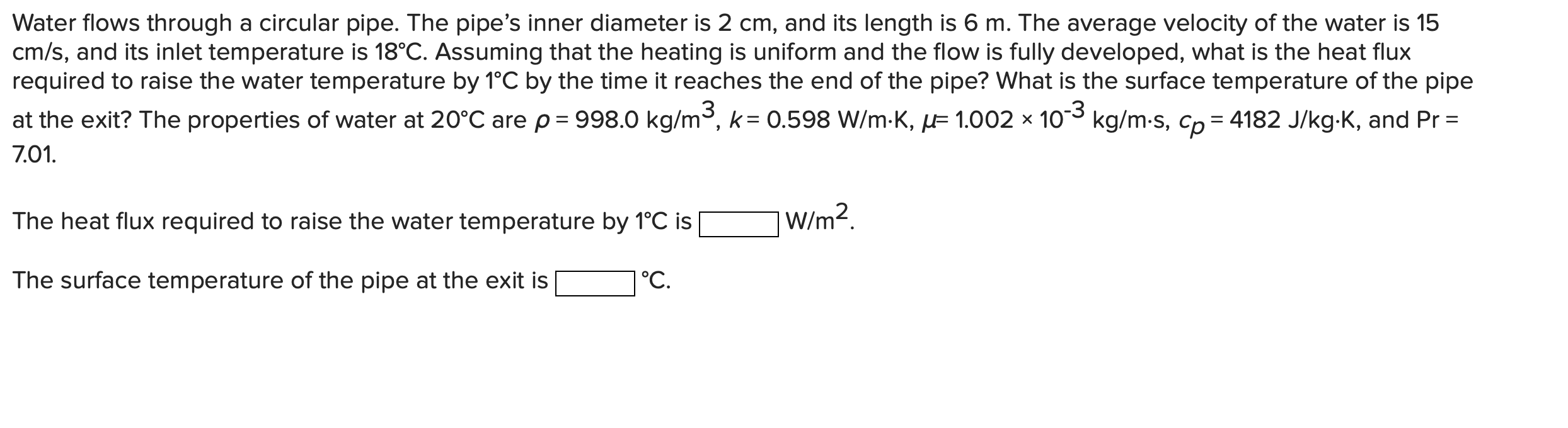 Solved Water Flows Through A Circular Pipe The Pipe S Inner Chegg