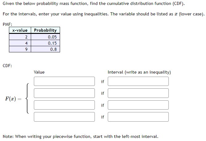 Solved Given The Below Probability Mass Function Find The Chegg