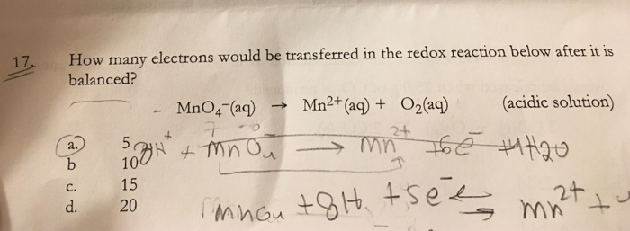 Solved How Many Electrons Would Be Transferred In The Chegg