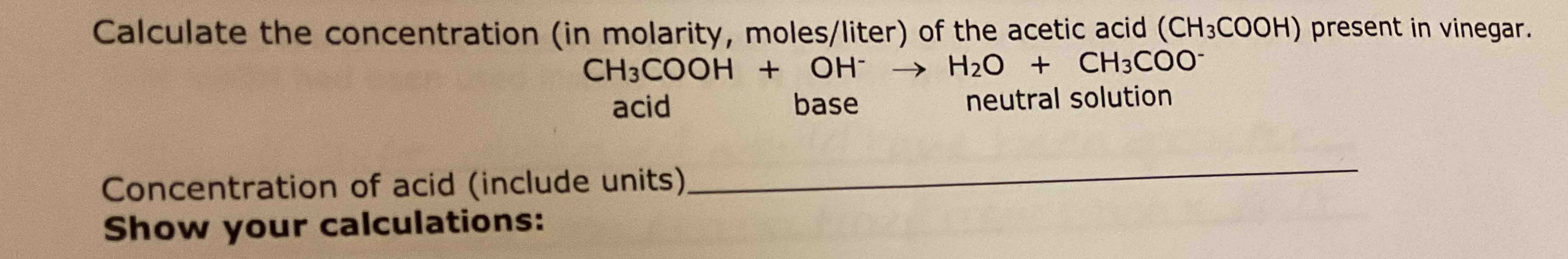 Calculate The Concentration In Molarity Chegg