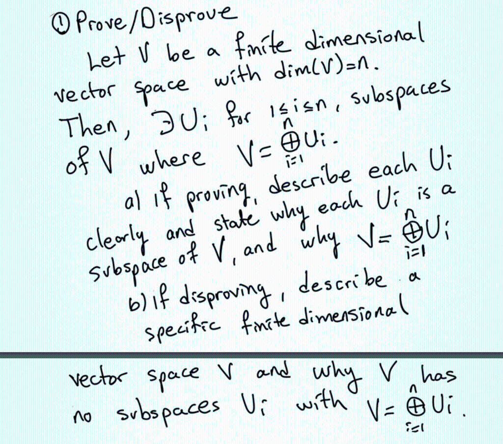 Solved ① Prove Disprove Let u be a finite dimensional vector Chegg