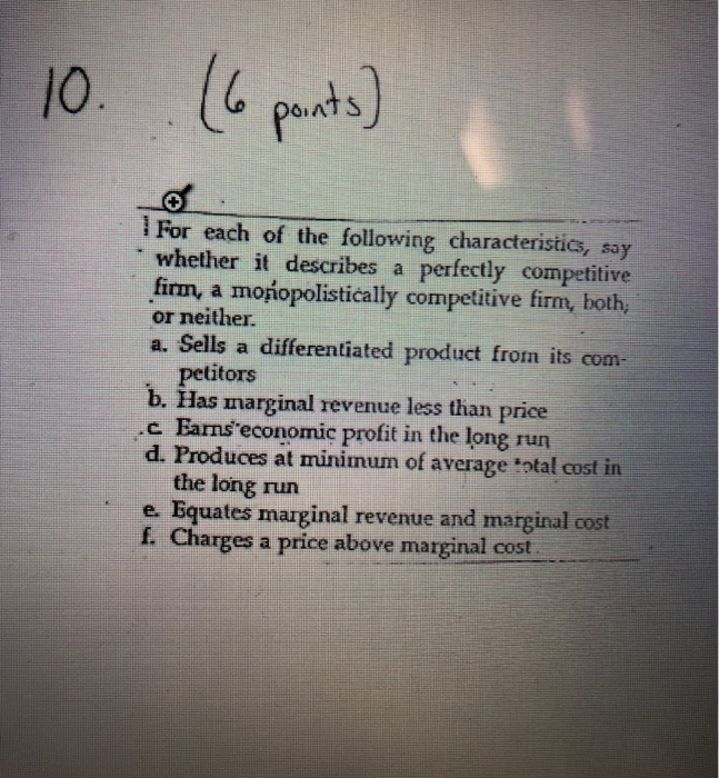 Solved L For Each Of The Following Characteristics Say Chegg