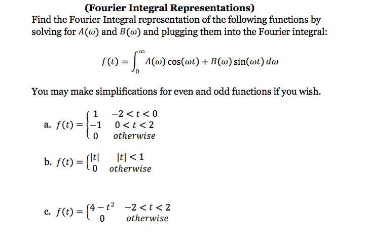 Solved Fourier Integral Representations Find The Fourier Chegg