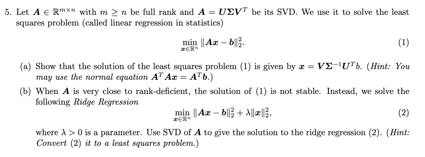 Solved Let A E Rmxn With M N Be Full Rank And A Usvt Chegg