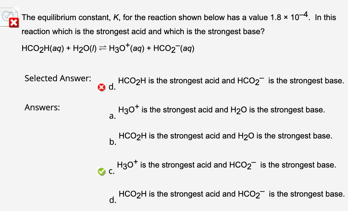 Solved The Equilibrium Constant K For The Reaction Shown Chegg