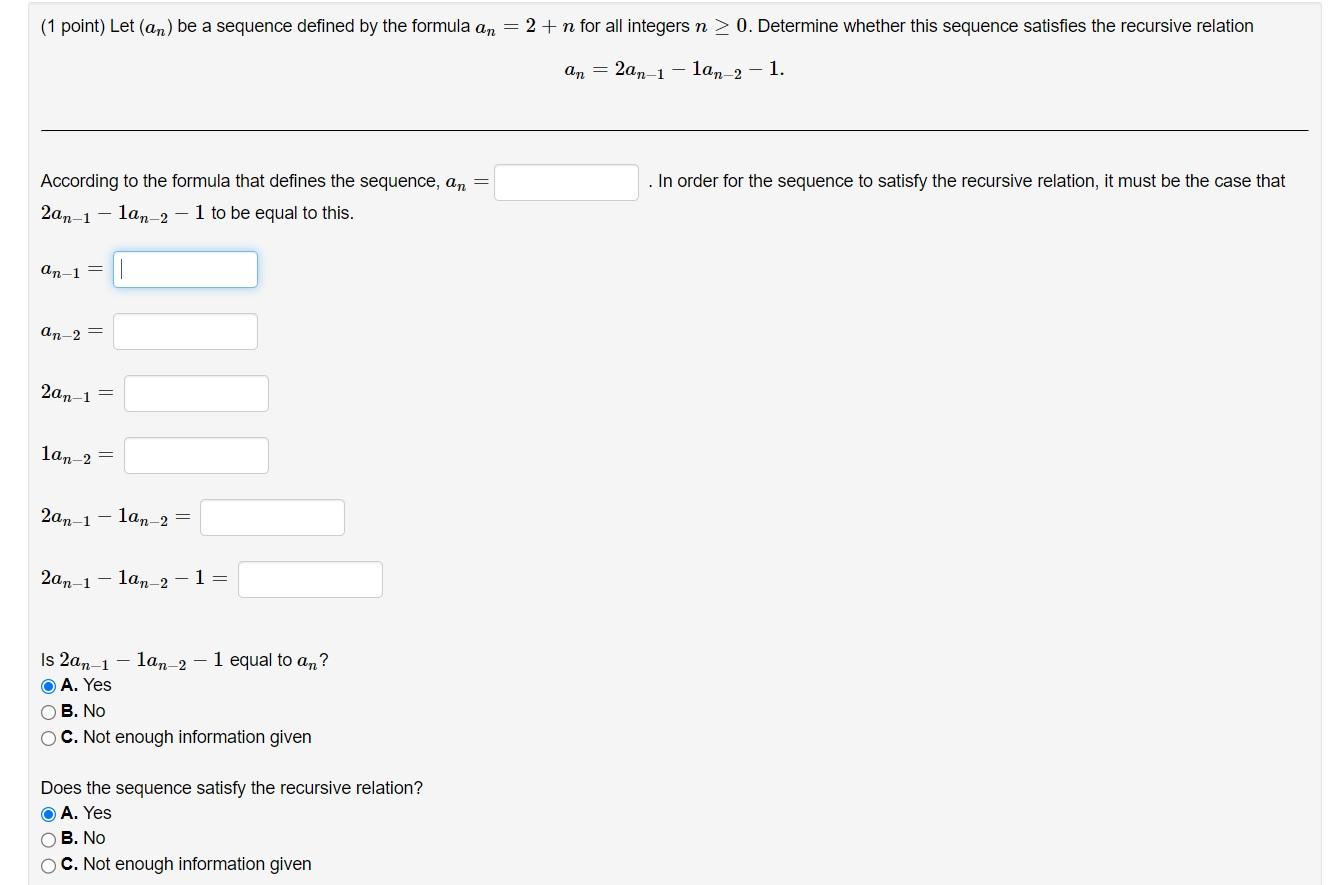 Solved 1 Point Let An Be A Sequence Defined By The Chegg