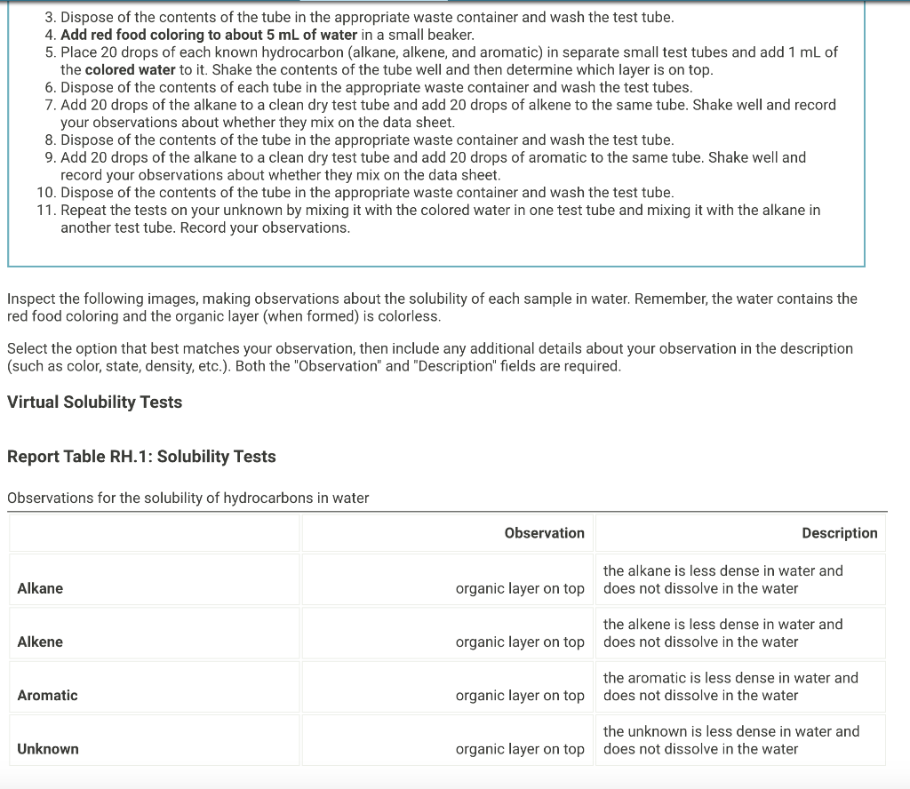 Solved Report Reactions Of Hydrocarbons Solubility Tests Chegg