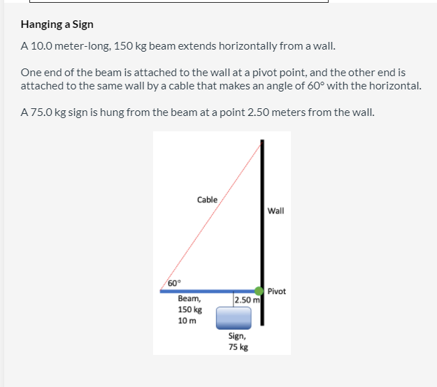 Solved Hanging A Sign A 10 0 Meter Long 150 Kg Beam Extends Chegg