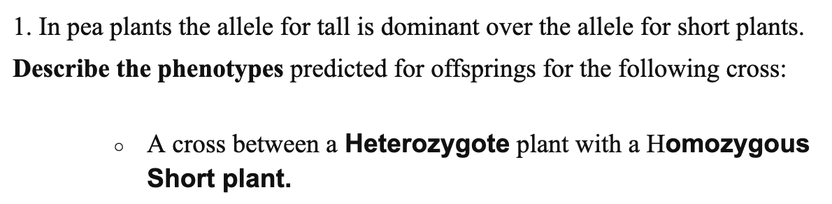 Solved In Pea Plants The Allele For Tall Is Dominant Over Chegg