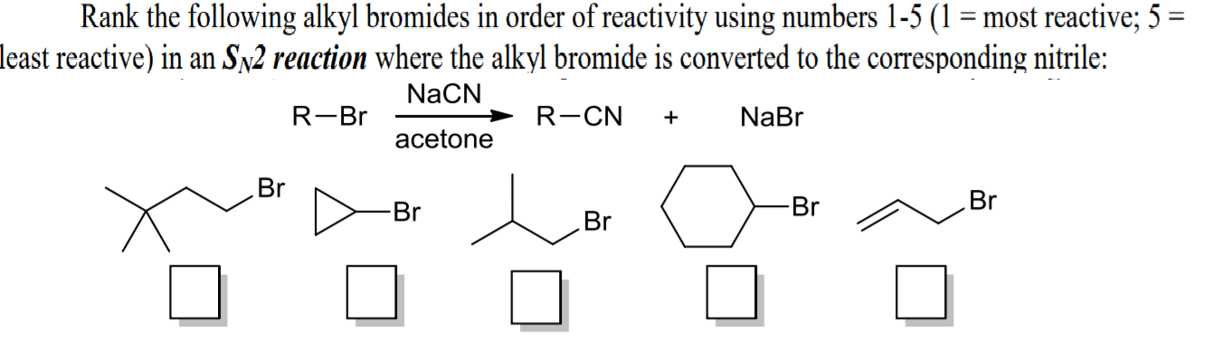 Solved Rank The Following Alkyl Bromides In Order Of Chegg