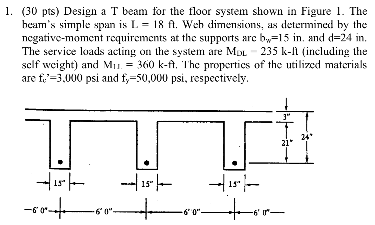 Solved 1 30 Pts Design A T Beam For The Floor System Chegg