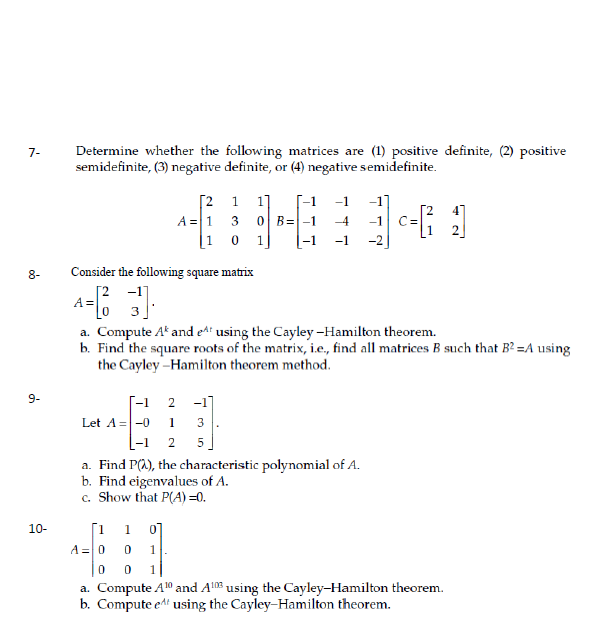 Solved Determine Whether The Following Matrices Are Chegg