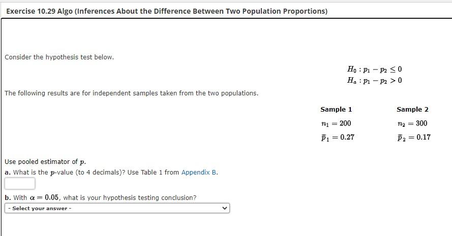 Solved Exercise 10 29 Algo Inferences About The Difference Chegg