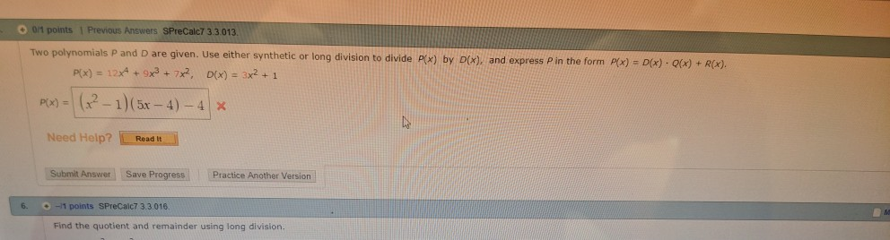 Solved Two Polynomials P And D Are Given Use Either Chegg