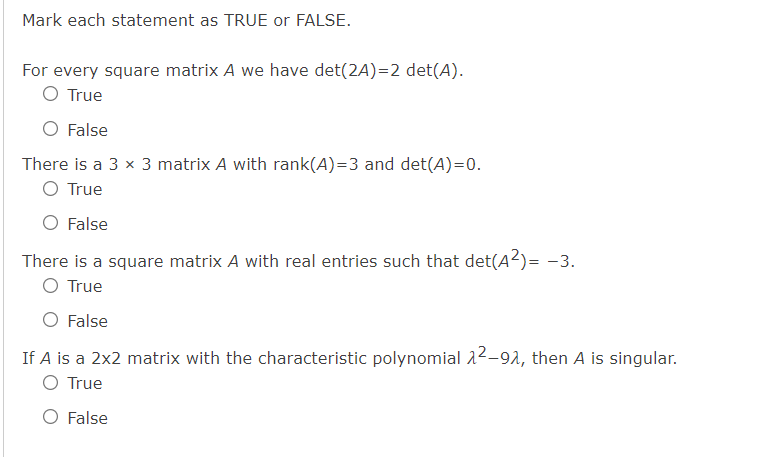 Solved Mark Each Statement As True Or False For Every Chegg