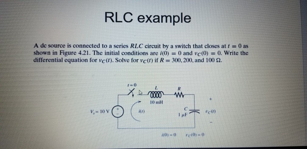 Solved Rlc Example A Dc Source Is Connected To A Series Rlc Chegg