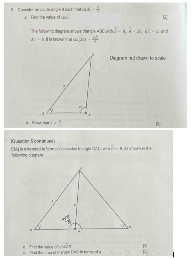 Solved Consider An Acute Angle Such That Cos A Chegg