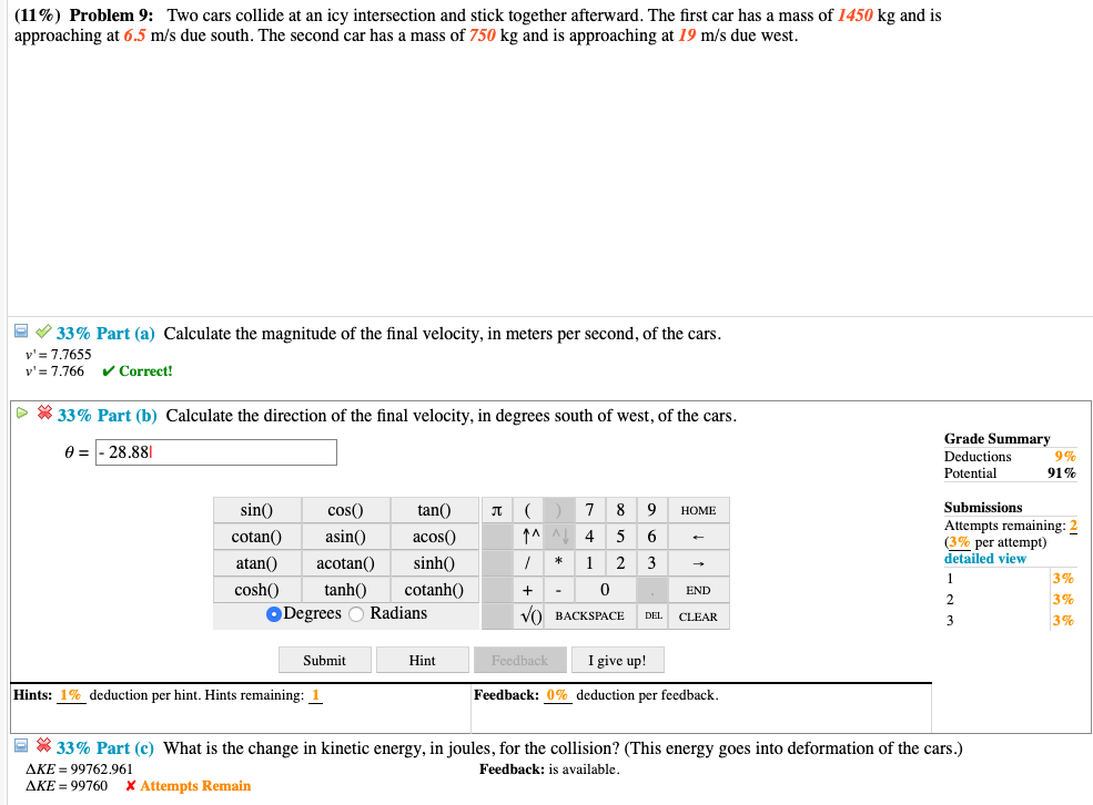 Solved 11 Problem 9 Two Cars Collide At An Icy Chegg