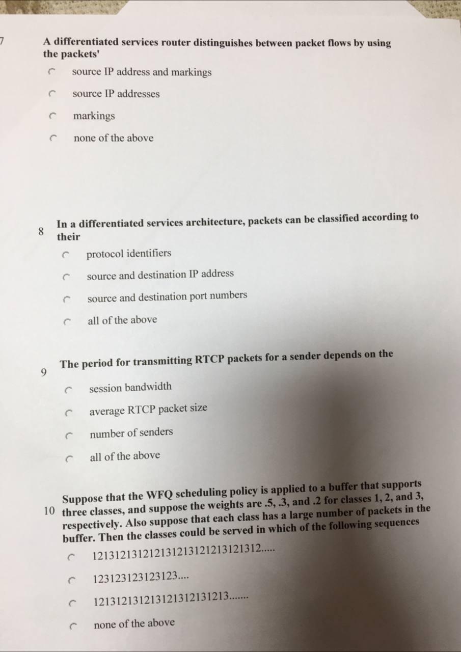 Solved 7 A Differentiated Services Router Distinguishes Chegg